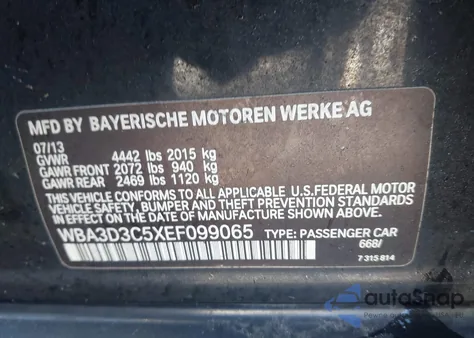 2014 BMW 328D from USA, damaged, VIN WBA3D3C5XEF099065
